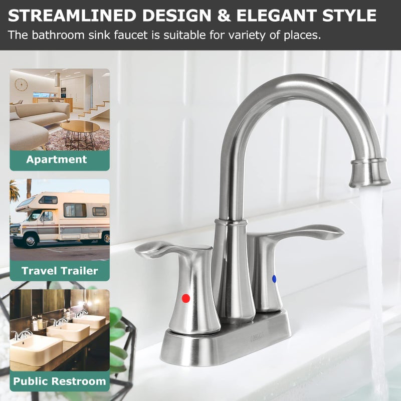 PARLOS Swivel Spout 2-Handle Brushed Nickel Bathroom Sink Faucet with Metal Pop-up Drain and Faucet Supply Lines, Demeter 13627 - Image 3